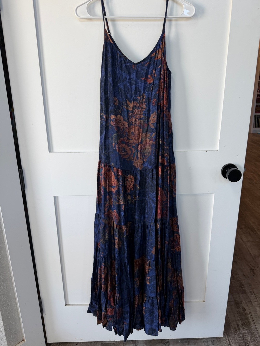 Peruvian Connection Luxury Long Navy Floral Dress with Rust Accents Feminine 12